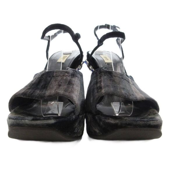 Prada Velor Wedge Sole Sandals High Heel Platform Bijou Strap 37.5 Black GV • - Picture 5 of 9